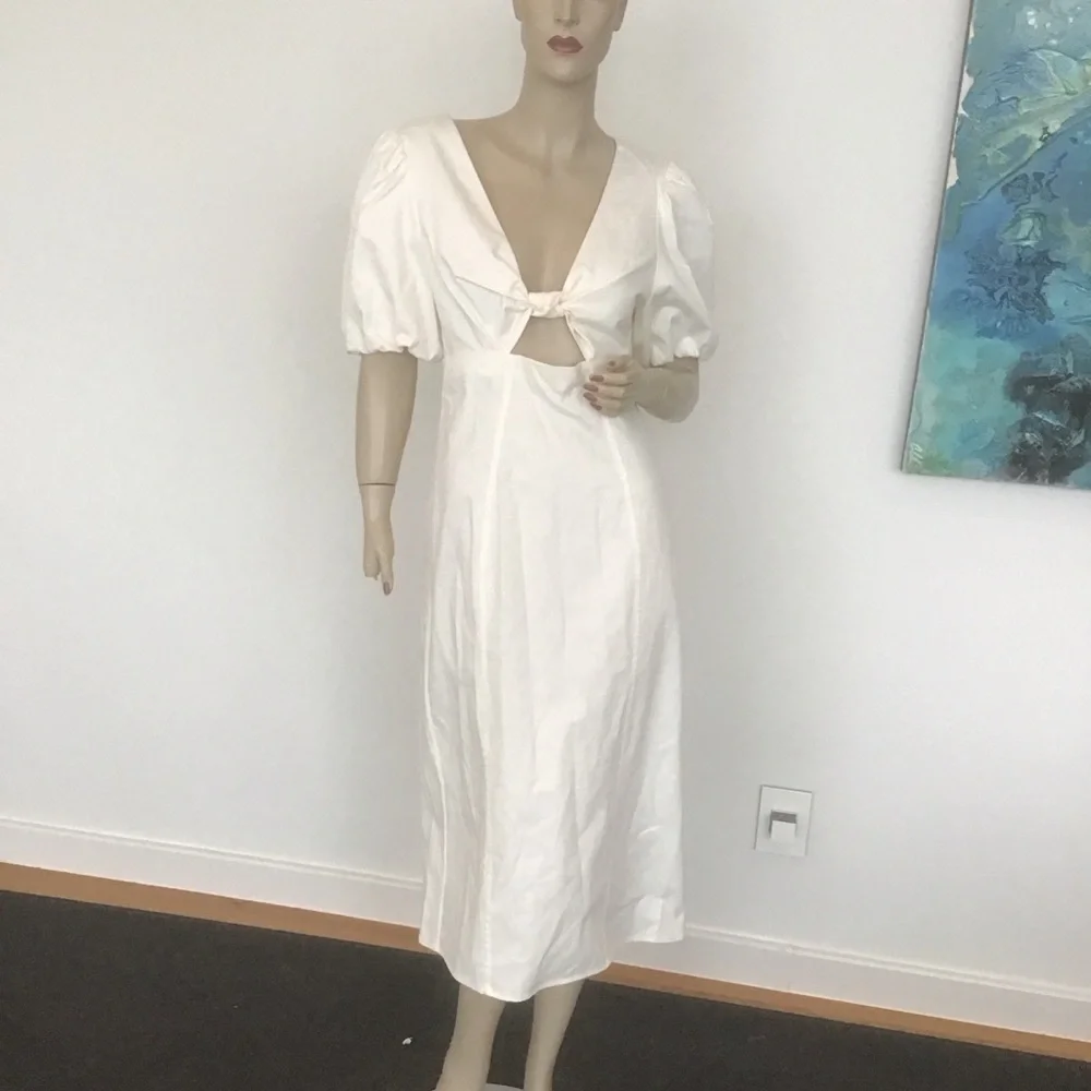 J Crew Collection Ivory Cream Cutout‎ Puff Sleeve Cotton Twill Midi Dress 10